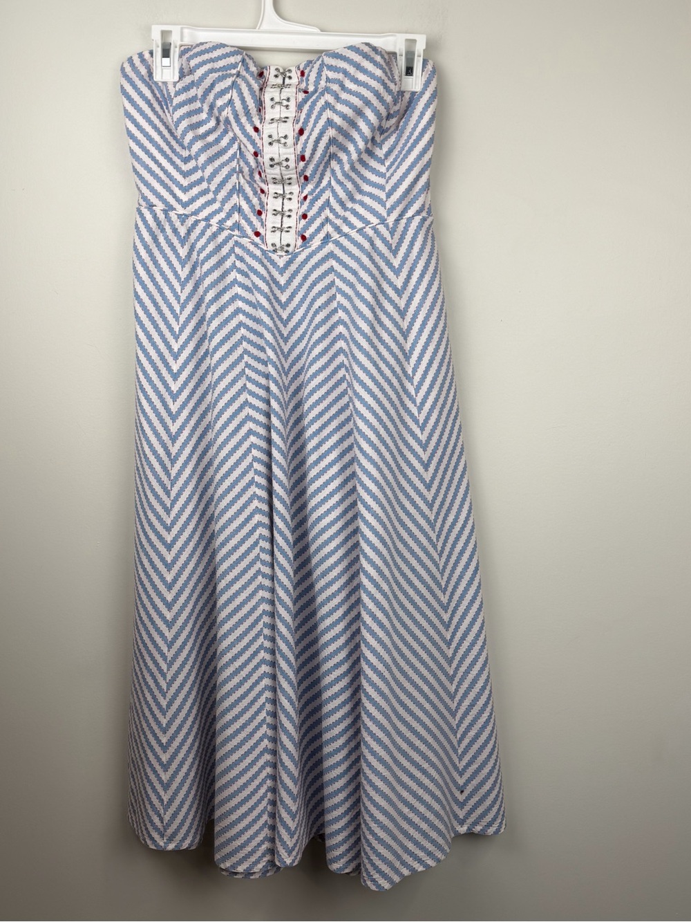 ANTHROPOLOGIE MAEVE Women's Midi Dress Blue White Striped 100% Cotton Size S